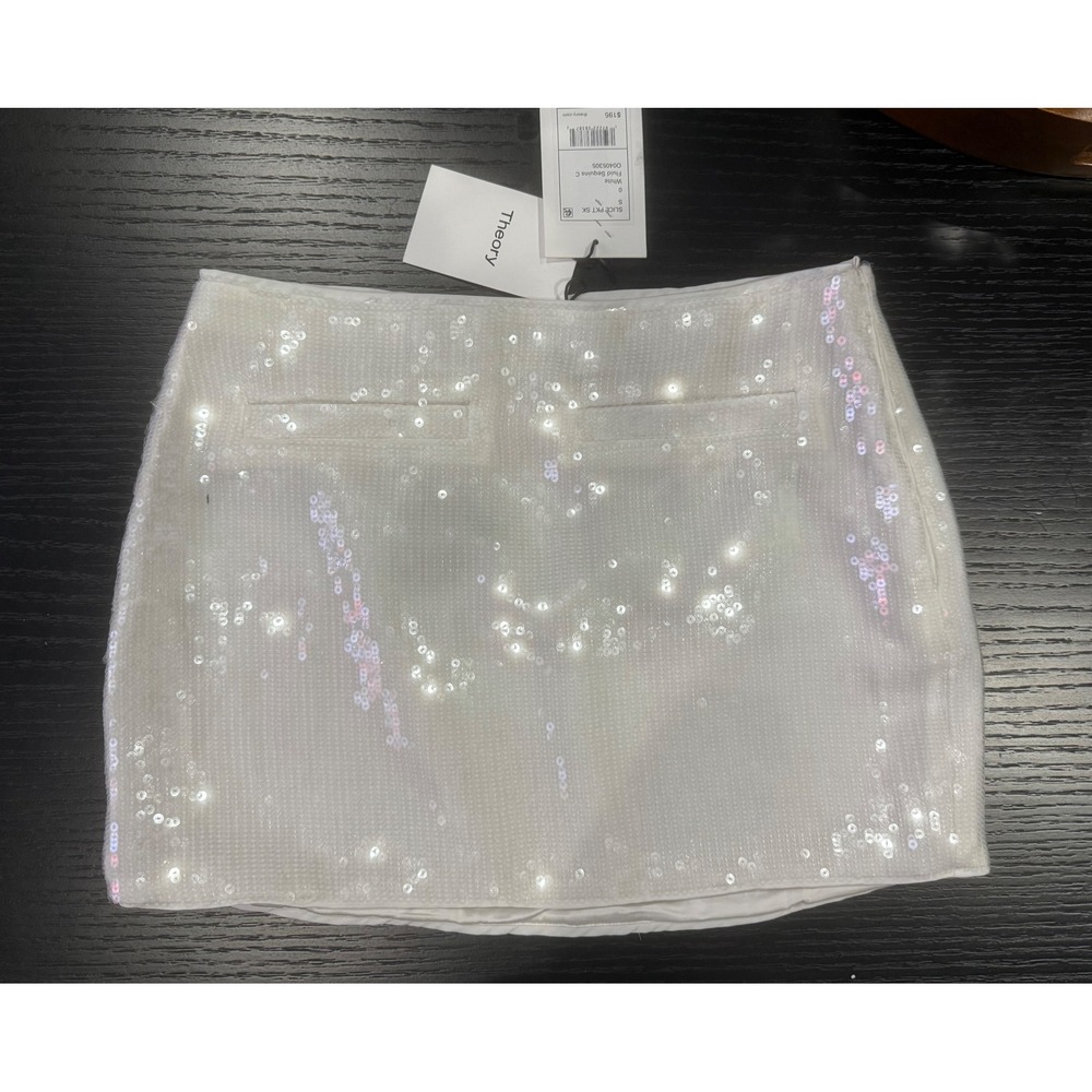 NWT Theory Sequin Fluid Slice Pocket Skirt in White Sz 0 $195 - Picture 8 of 9